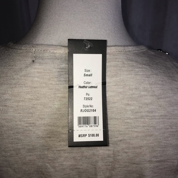 Romeo Juliet Cold Shoulder Top Shirt Blouse Small Beaded Neutral Color Outmeal - Picture 7 of 8